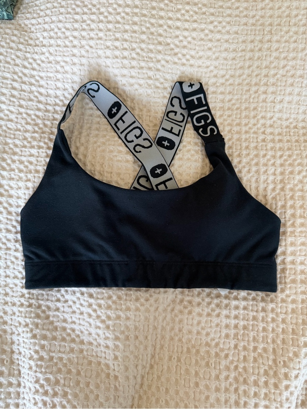 FIGS Black Sports Bra / Underscrub Bra with Logo Straps - PADDING INCLUDED